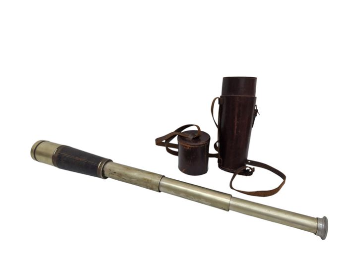 Vintage Brass & Leather Single-Draw Telescope with Fitted Carrying Case