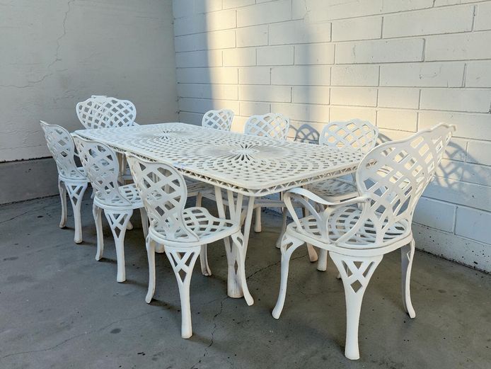 9-Piece Cast Aluminum Garden Dining Set in Ivory Cream