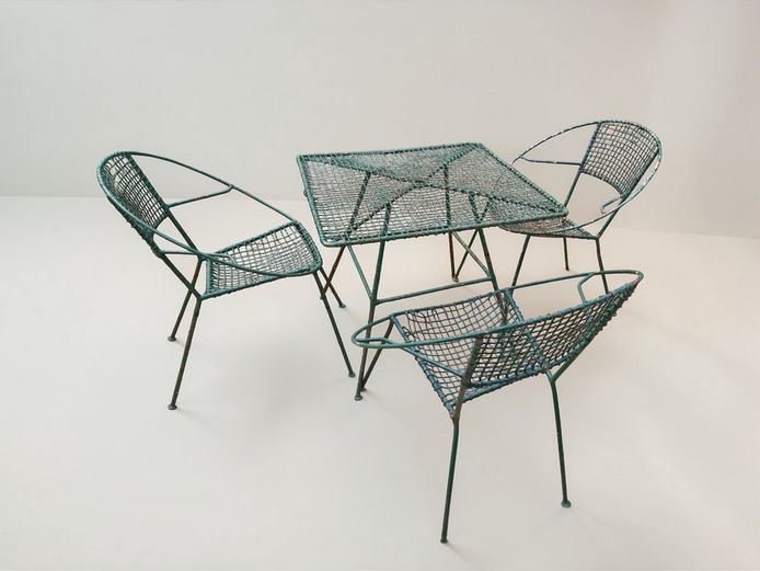 Vintage Mesh Wire Metal Garden Table & Chair Set