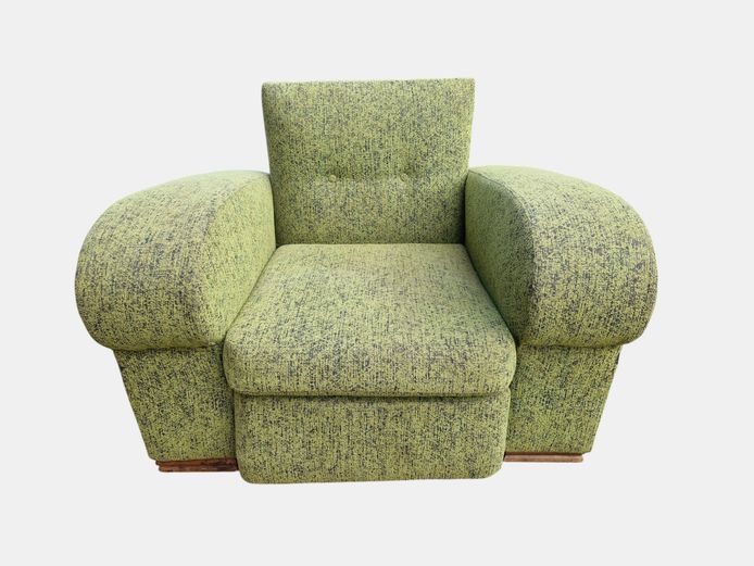 Art Deco Style Oversized Club Chair in Sage Green Tweed