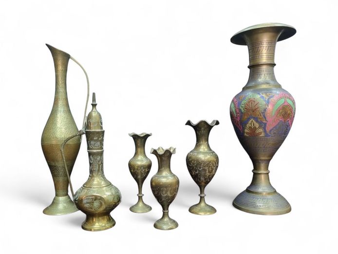 Collection of Vintage Solid Brass Vases & Ewers