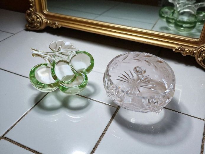 Rose Cut Crystal Footed Bowl & Murano Grape Bowl