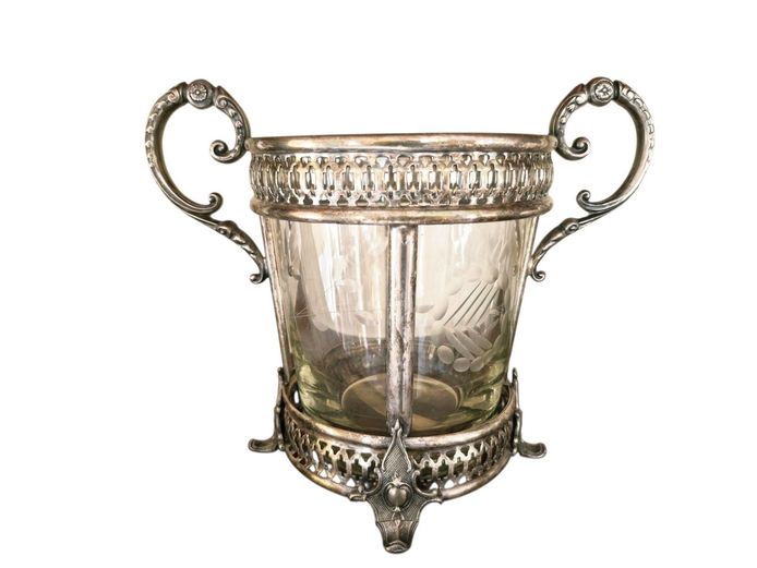 Victorian Era EPNS Ice Bucket with Thick Crystal Glass Liner
