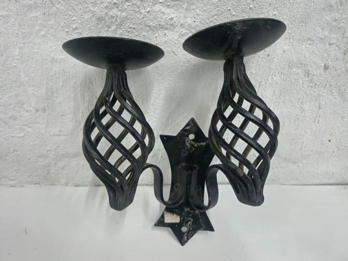 Rustic Vintage Black Wrought Iron Twin Candle Wall Sconce