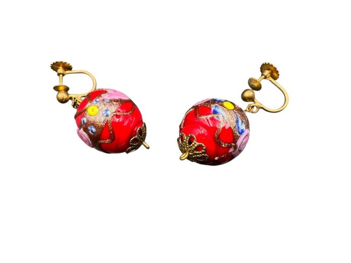Vintage Murano Venetian Fiorato Art Glass Screw-Back Earrings – In Original "Garlicks" Box