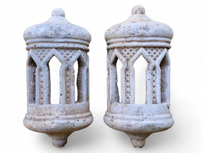Pair of Garden Cement Mounted Wall Lights