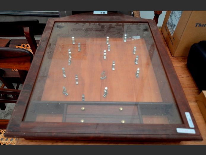 IMBUIA WALL MOUNT PIPE DISPLAY CABINET, 52 x 10 x 67cm