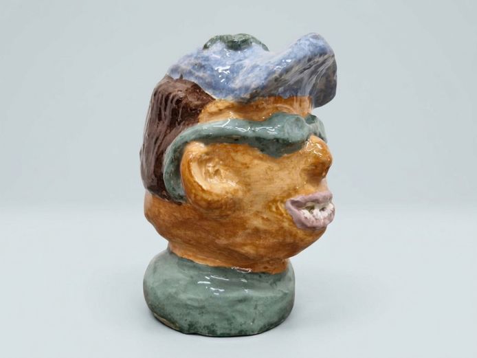Contemporary Figural Glazed Earthernware Clay Sculpture, Dated 2003