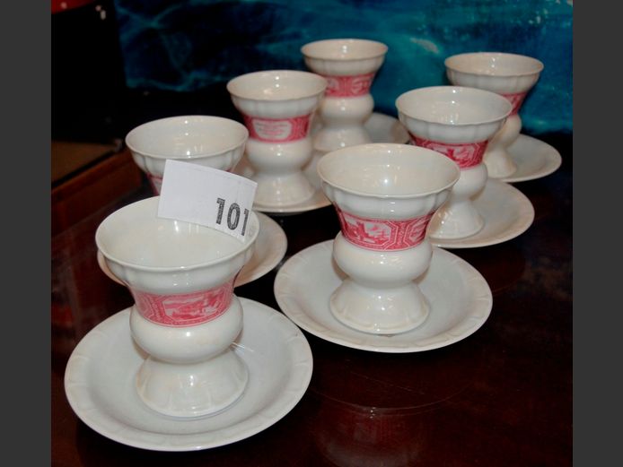 SET OF 7 GERMAN PORCELAIN GOBLETS & SAUCERS
