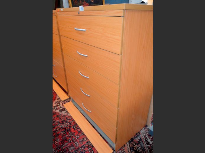 OAK FOIL 5-DRAWER LATERAL FILER, 113 x 60 x 149cm