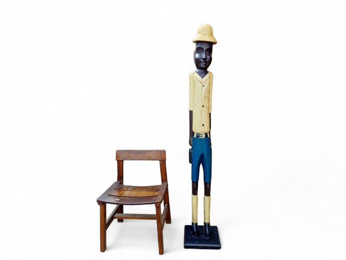 Large 1.75m Wooden Colonial Figurative Sculpture