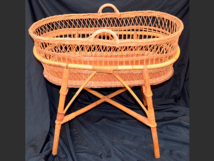 CANE & WICKER CRIB, 83 x 51 x 77cm