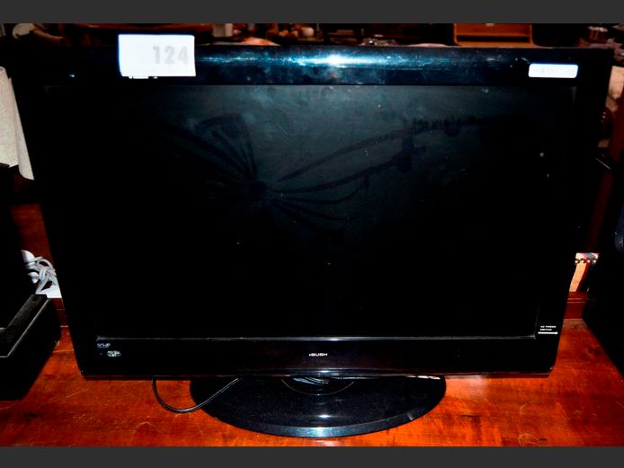 BUSH 24" FULL HD TV ON STAND WITH BUILT-IN DVD PLAYER [UK Plug, No Remote, screen cracked] ### LICENCE PLEASE ###