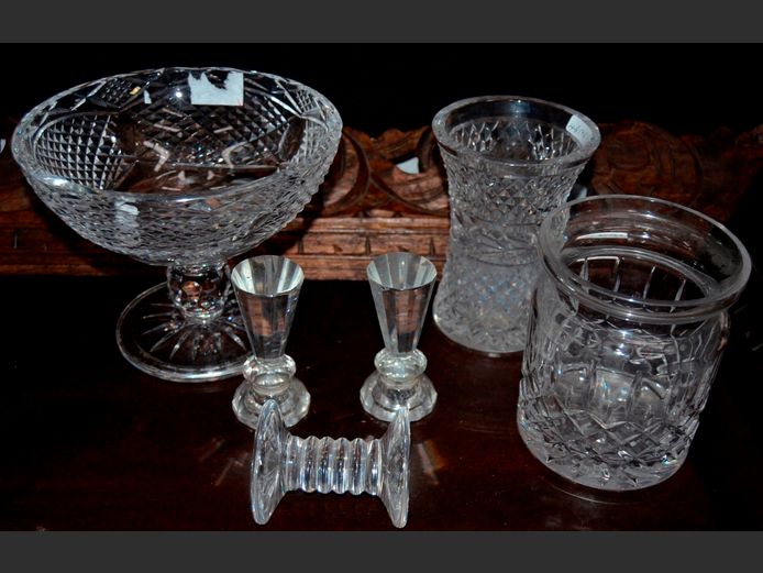 CRYSTAL SWEETS DISH, VASES, etc