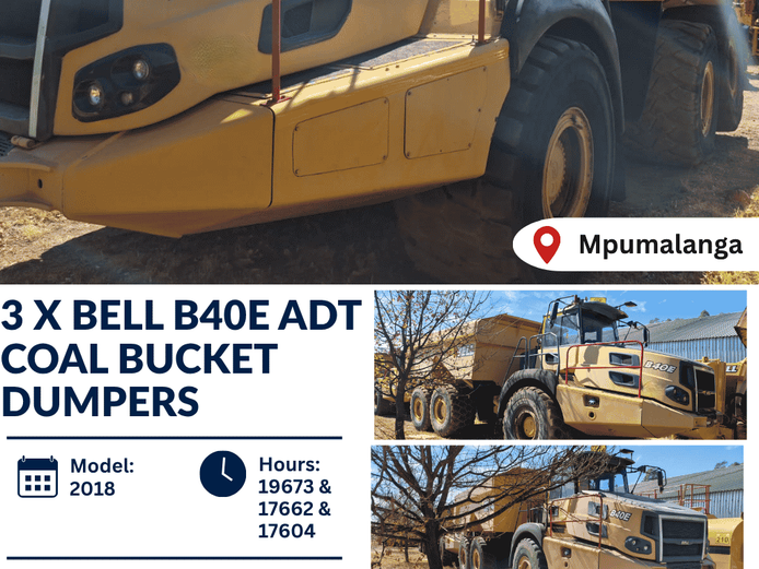 3 x Bell B40E ADT Coal Bucket Dumpers