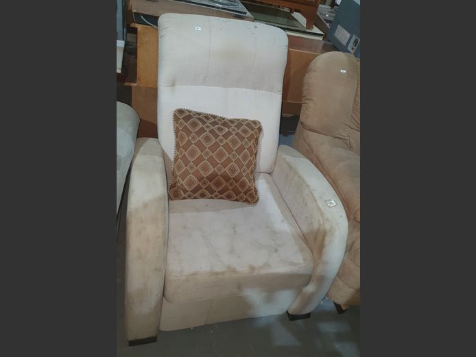 BEIGE UPHOLSTERED ARMCHAIR [Needs a clean]
