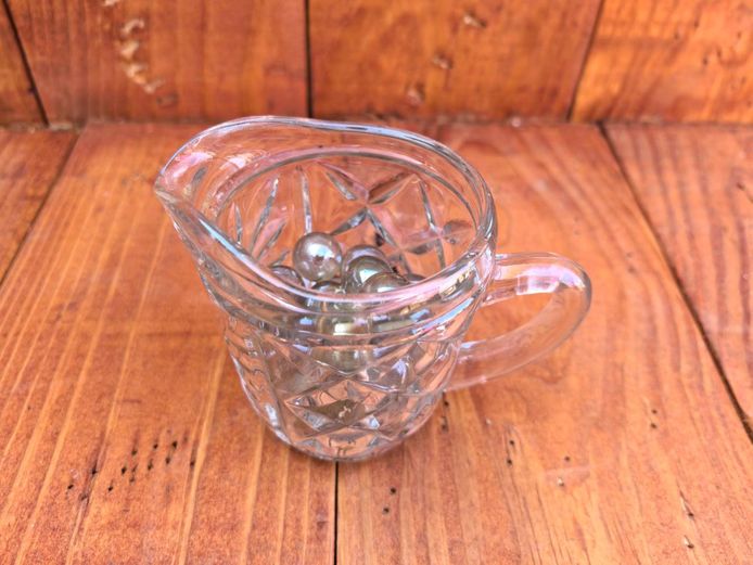 Clear Cut-Glass Miniature Creamer Jug with Marbles