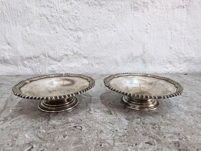 Pair of Vintage Silver-Plated Pedestal Bonbon Dishes