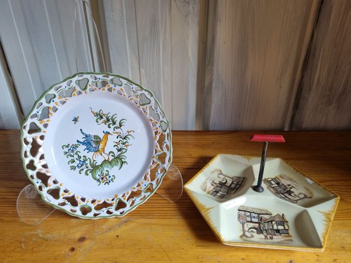 European Vintage Ceramics: French Faience Plate and English Serving Dish