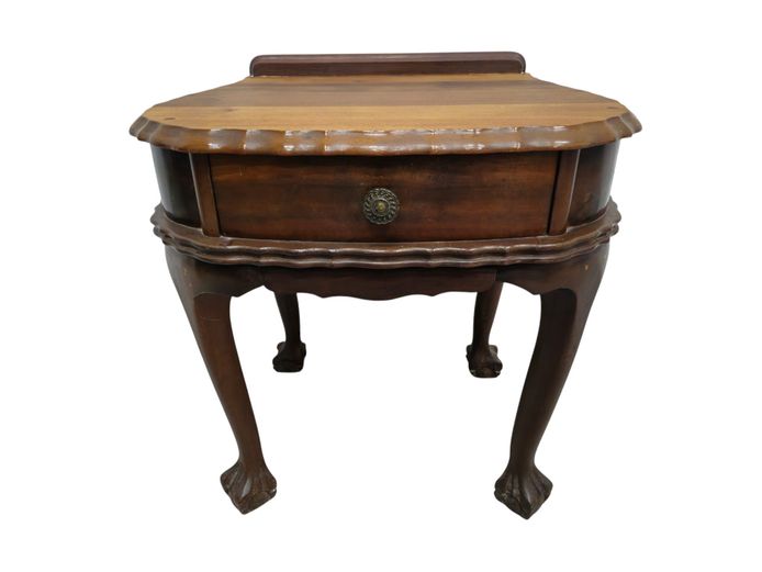 Antique Solid Wood Side Table with Ball-and-Claw Feet