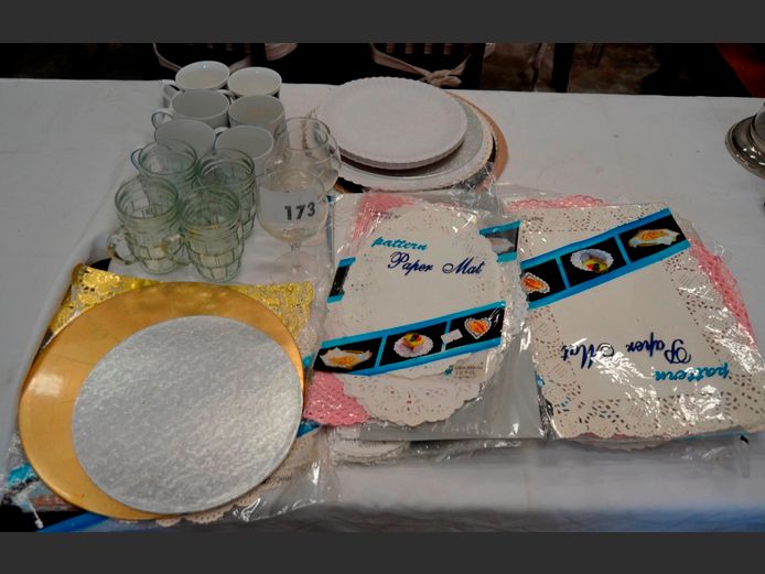 MUGS, WINE GLASS, PAPER PLACEMATS, etc