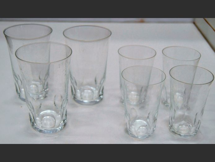ASSORTED THUMB CUT CRYSTAL DRINKING GLASSES