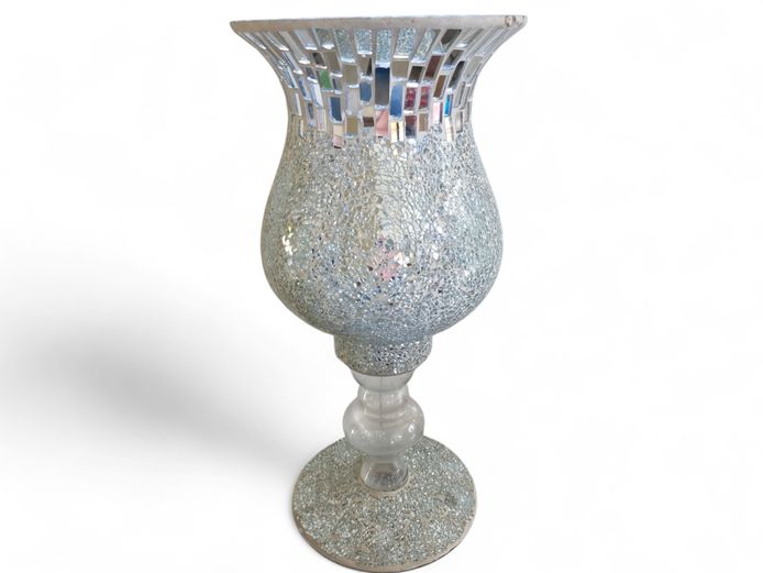 Gigantic Silver Mosaic Glass Pedestal Vase