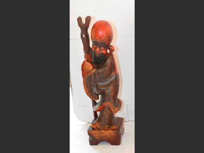 CARVED ROSEWOOD FIGURE OF THE GOD OF LONGEVITY, 49cm High