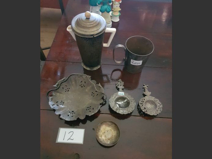 LOT: SILVER PLATE EVER-HOT COFFEE POT, BEER MUG, etc