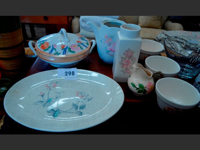 SERVING DISH WITH LID [Lid repaired], BOWLS, TEAPOT [No lid], etc