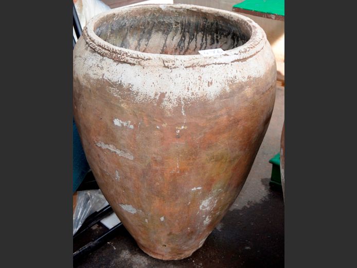 LARGE BROWN CONCRETE PLANTER, 65cm Diameter x 87cm High
