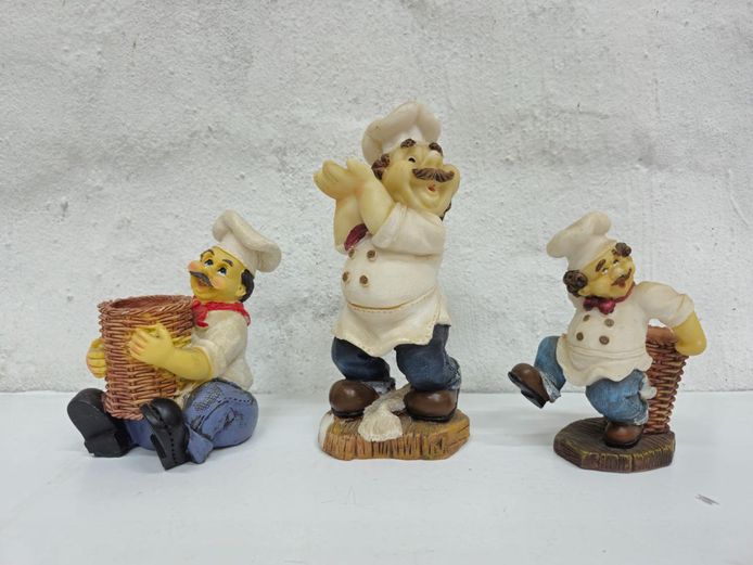 Trio of Expressive Italian Chef Kitchen Decor Figurines & Toothpick Holders