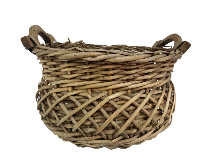 Vintage Woven Wicker and Wood Handled Storage Basket