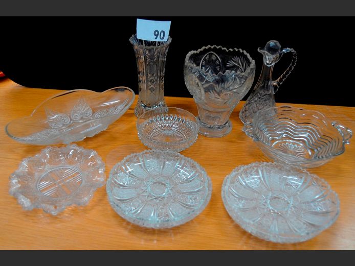 CUT GLASS VASES, SNACK DISHES, BOWLS, etc