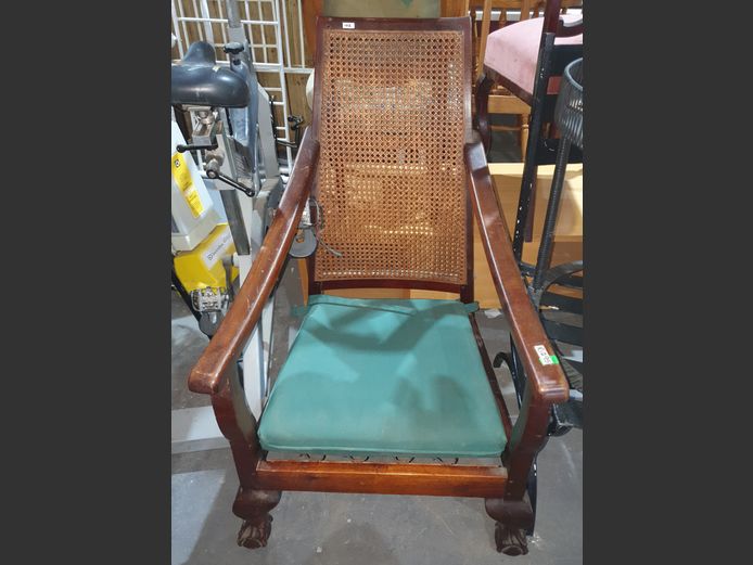 IMBUIA BALL & CLAW RATTAN BACK ARMCHAIR [Rattan needs replacing]