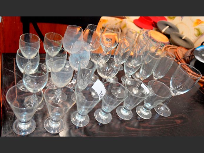 ASSORTED DRINKING GLASSES: IRISH COFFEE, CHAMPAGNE, WINE, etc