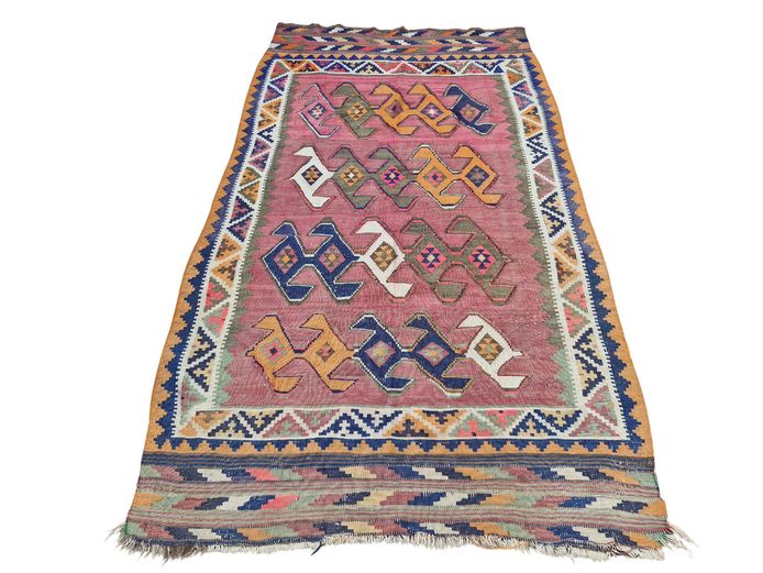 Vintage Anatolian Kilim Flat-Weave Wool Rug (238cm x 130cm)