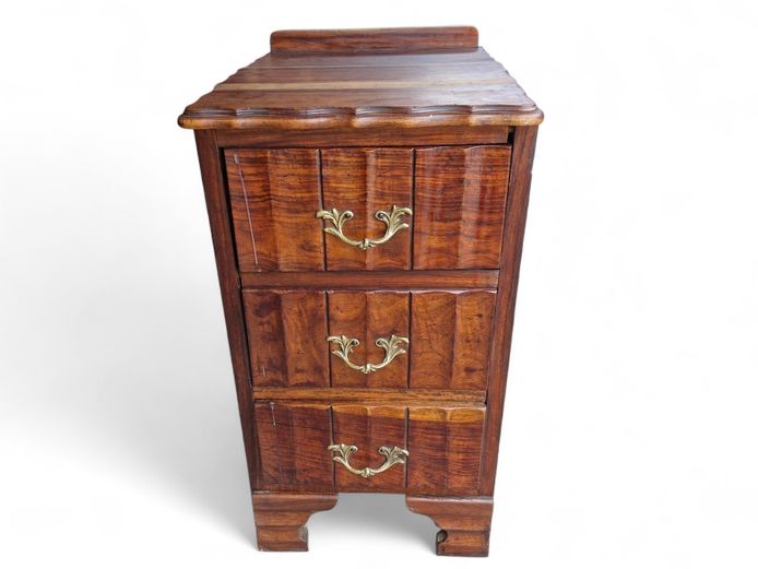 Vintage Imbuia Bedside Cabinet with Ornate Brass Handles