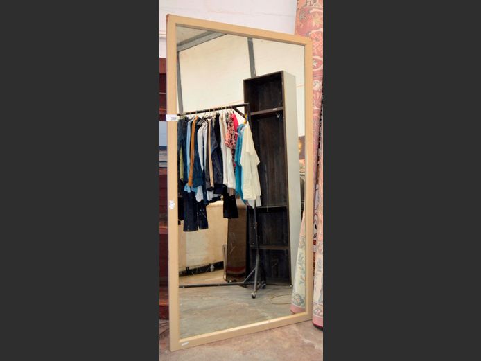 CREAM PAINTED FRAMED MIRROR, 210 x 110cm [Water damage to frame]