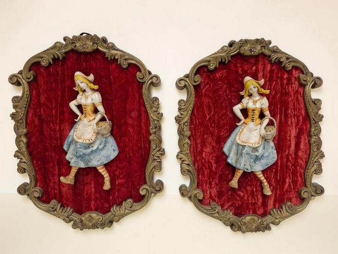 Pair of Vintage Depose Italy 3D Baroque Wall Plaques