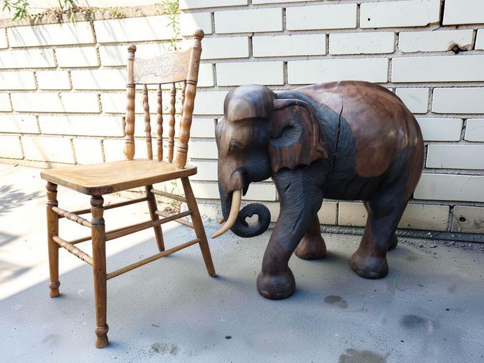 Large Hand-Carved Wooden Elephant Sculpture