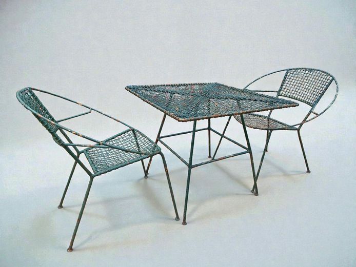 Vintage Mesh Wire Metal Garden Table & Chair Set