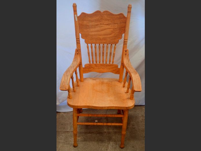CARVED COTTONWOOD SPINDLE BACK ARMCHAIR