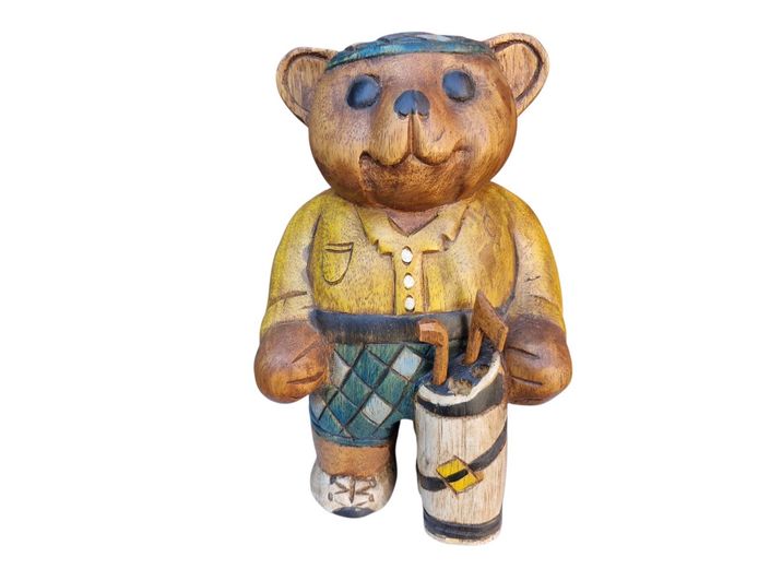 1960's Hand Carved Wooden Teddy Bear Figurine