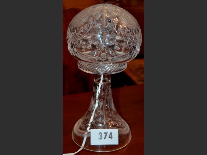 ART DECO HAND CUT GLASS LAMP WITH SHADE, 35cm High