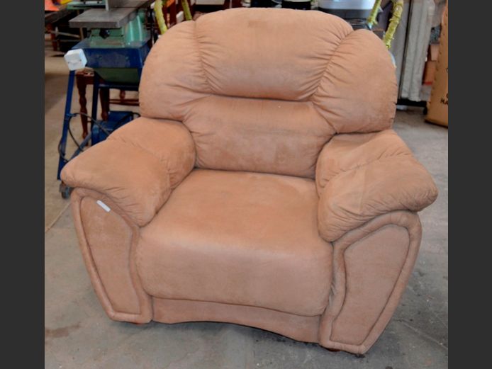 BROWN SUEDE UPHOLSTERED ARMCHAIR