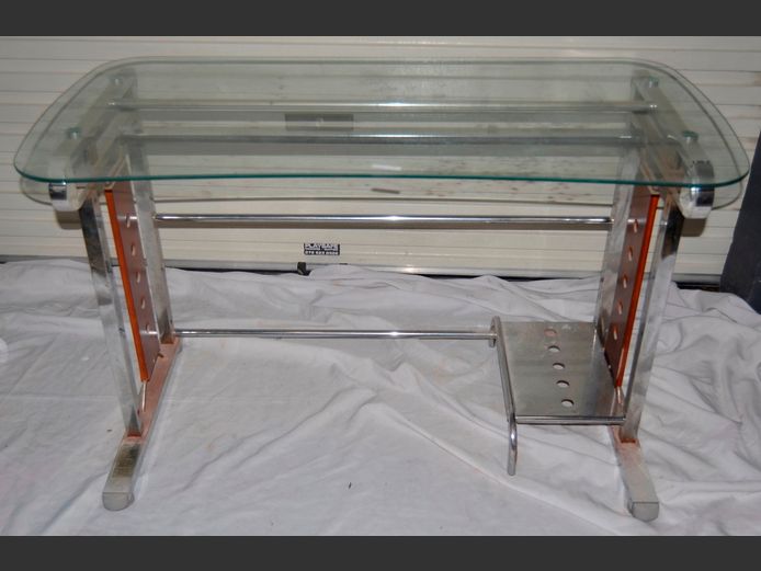 CHROME & GLASS DESK, 120 x 59 x 73cm [Chrome rusted]