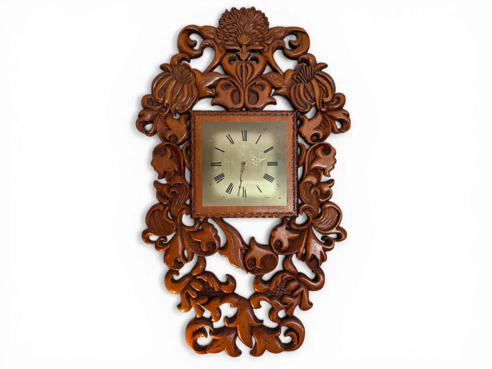 Ornate Hand-Carved Wooden Wall Clock