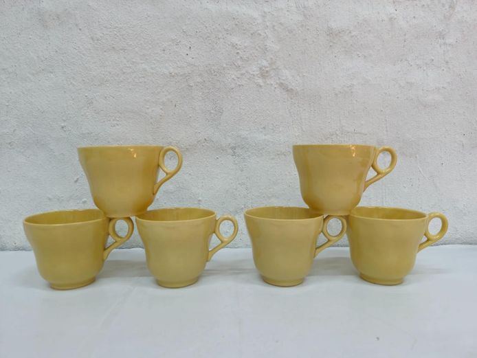 Mid-Century Modern Buttercup Yellow Ceramic Tea Cups – Set of 6