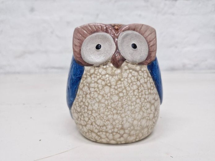 Hand-Crafted Ceramic Owl Figurine with Crackle Glaze Finish